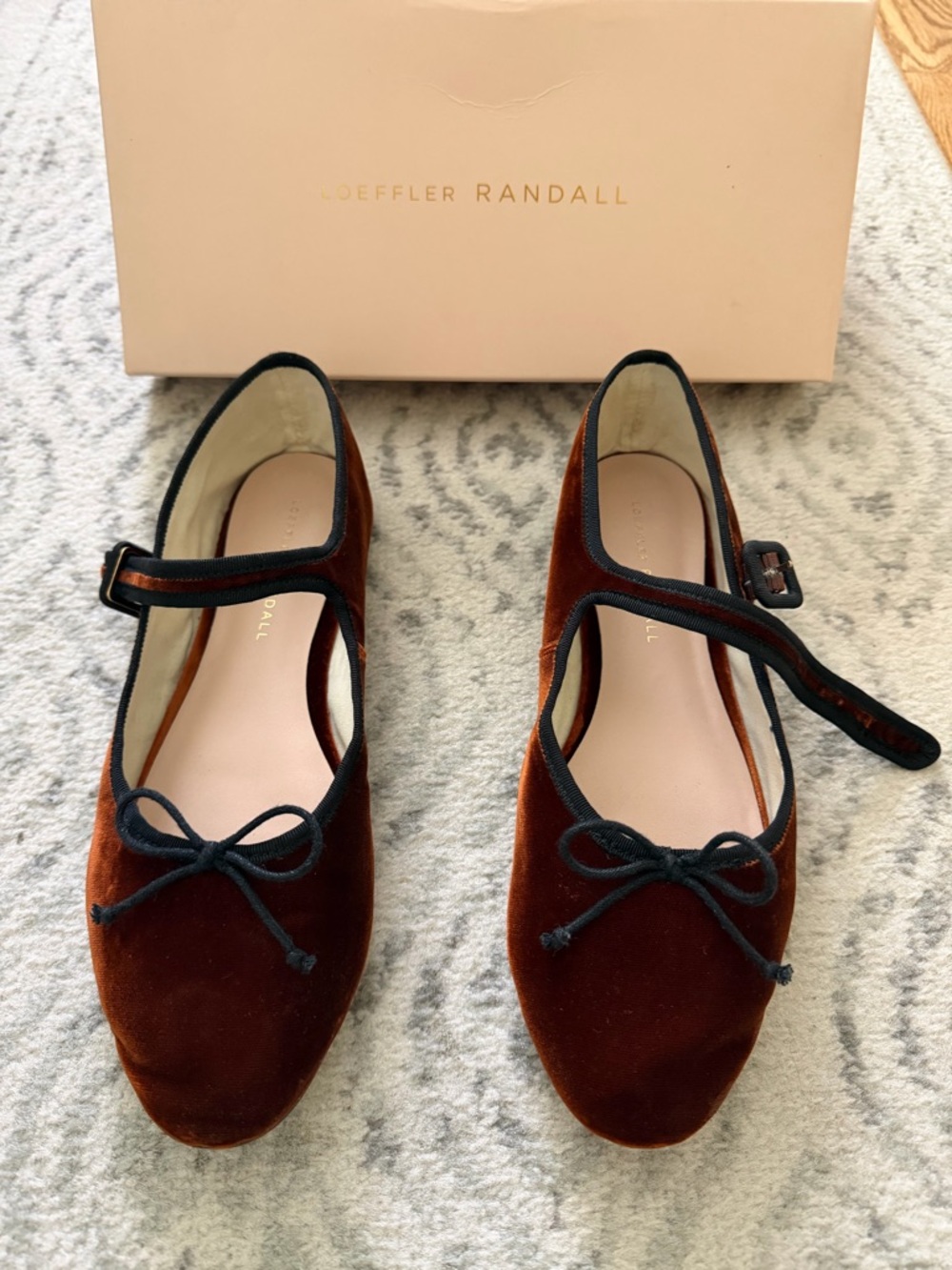 Loeffler Randall Brown/ Maroon Velvet Mary Jane Flats with Black Trim